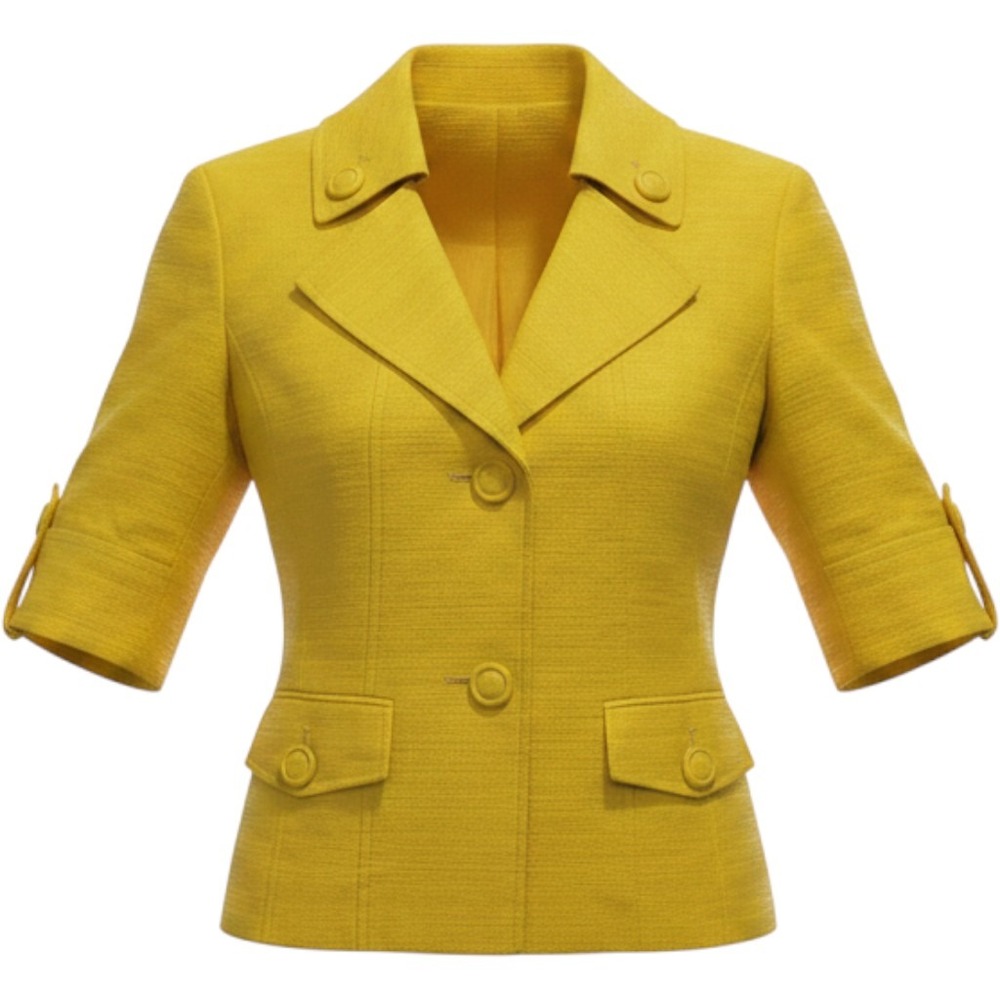 AK Anne Klein Blazer Yellow Cotton Linen Textured Button Front - Size 6